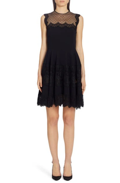 Shop Dolce & Gabbana Swiss Dot & Lace Trim Cady Dress In Black