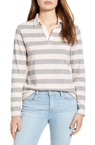 Shop Lucky Brand Rugby Stripe Long Sleeve Polo In Pink Multi