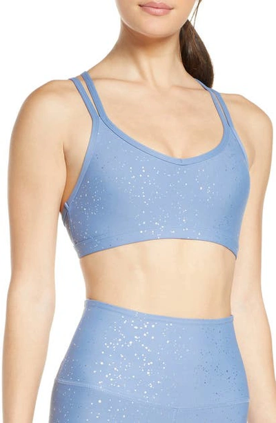 Shop Beyond Yoga Double Back Alloy Speckled Bra In Serene Blue/ Shiny Silver