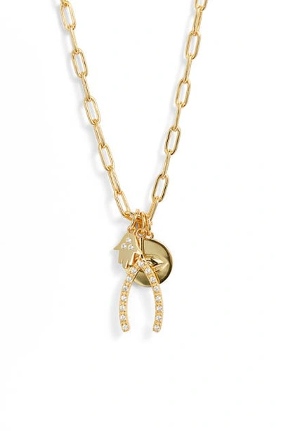 Shop Argento Vivo Wishbone Charm Cluster Necklace In Gold