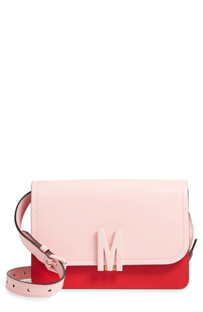 Shop Moschino M Bicolor Leather Shoulder Bag In Fantasy Print Pink