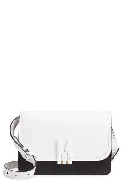 Shop Moschino M Bicolor Leather Shoulder Bag In Fantasy Print White