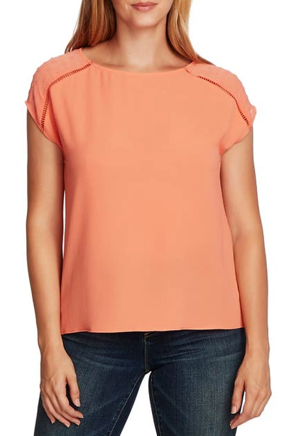 Shop Vince Camuto Clip Dot Detail Short Sleeve Top In Bright Coral