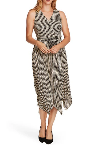 Shop Vince Camuto Geo Print Belted Sleeveless Midi Dress In Lt Stone