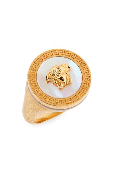 Shop Versace Icon Medusa Ring In Bianco- Oro Tribute