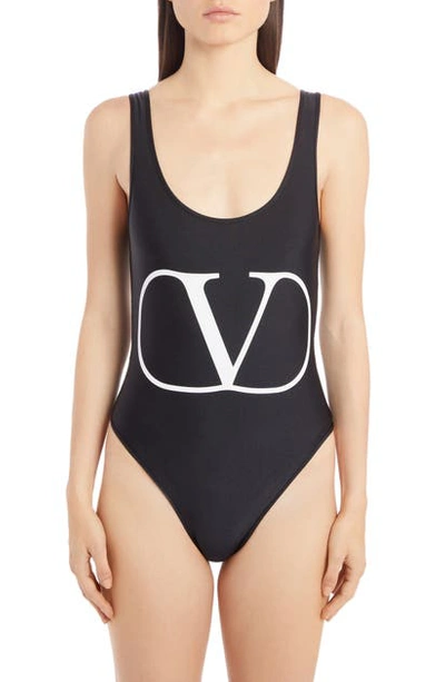 Shop Valentino Vlogo One-piece Swimsuit In Nero/ Bianco