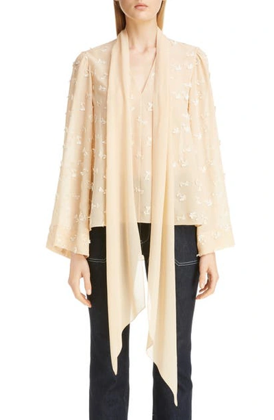 Shop Chloé Floral Applique Tie Neck Silk Blouse In Light Sand