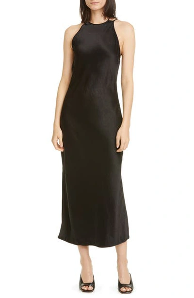 Shop Nanushka Narita Washed Satin Maxi Dress In Black