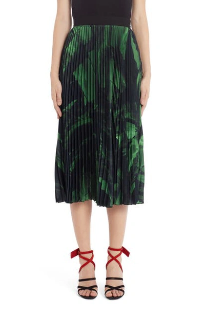 Shop Off-white Logo Brushstroke Pleated Silk Midi Skirt In Black Green