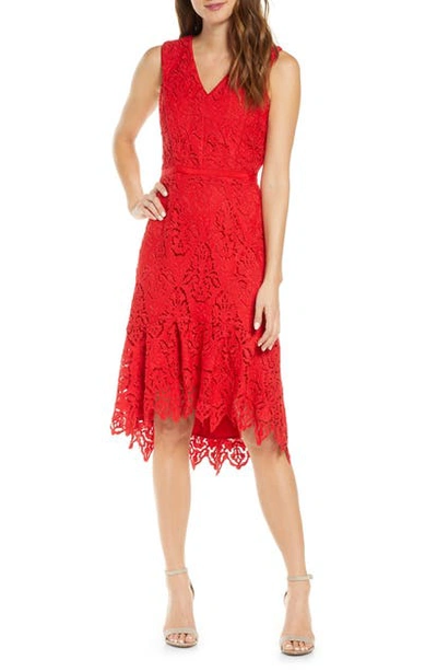 Shop Adelyn Rae Damion High/low Lace Dress In Red-fuchsia