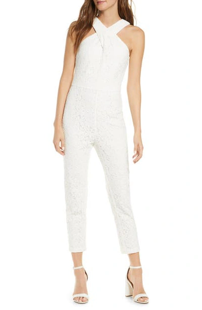 Shop Adelyn Rae Cayden Cross Neck Lace Jumpsuit In White