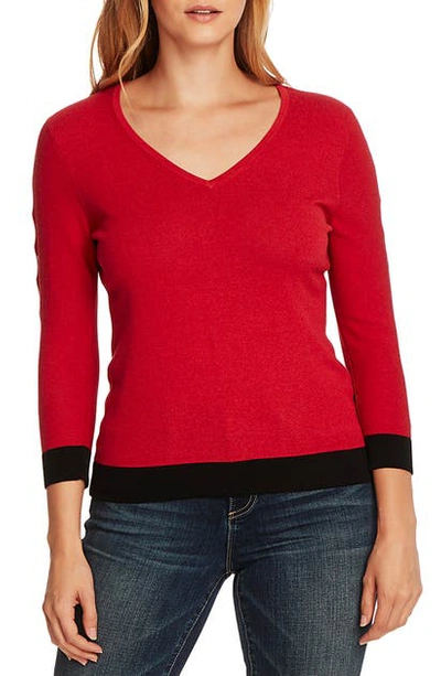 Shop Vince Camuto Cutout Sleeve Cotton Blend Sweater In Rhubarb