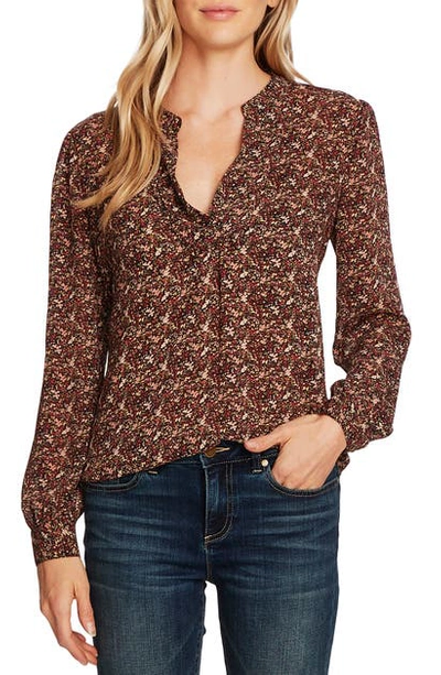 Shop Vince Camuto Ditsy Fields Long Sleeve Blouse In Rich Black
