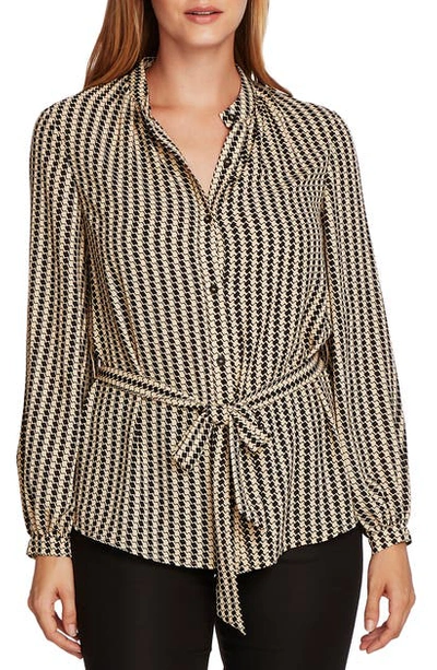 Shop Vince Camuto Geo Print Tie Waist Georgette Blouse In Lt Stone