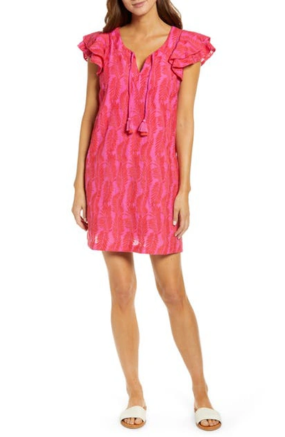 Shop Vineyard Vines Palm Embroidered Tunic Dress In Raspberry Rose