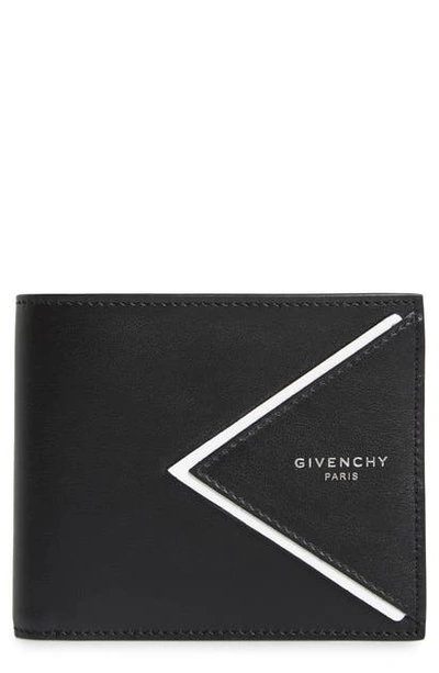 Shop Givenchy V-shape Bifold Leather Wallet In Black/ White