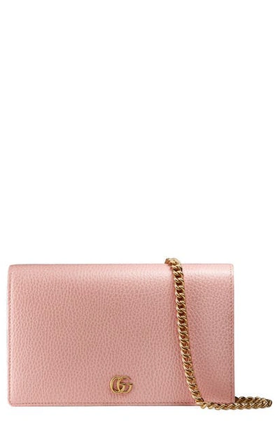 Shop Gucci Petite Leather Wallet On A Chain In Perfect Pink