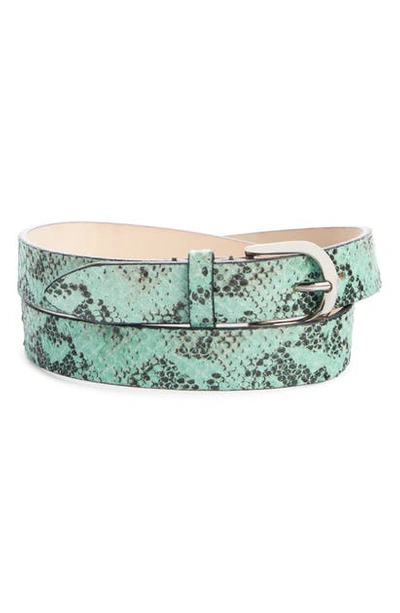 Shop Isabel Marant Zap Snake Embossed Leather Belt In Water Green