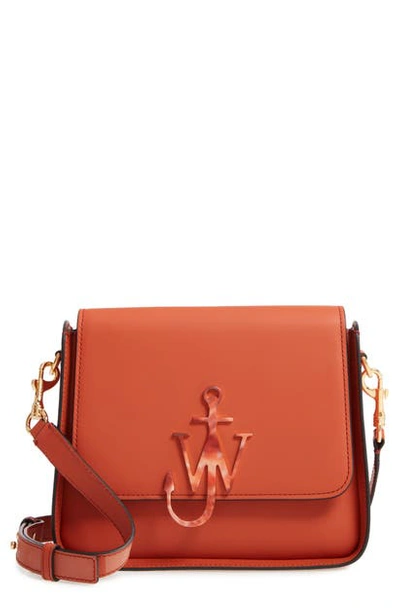 Shop Jw Anderson Anchor Logo Leather Box Crossbody Bag In Ginger