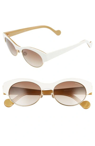 Shop Moncler 53mm Round Sunglasses In White/ Brown/ Gold