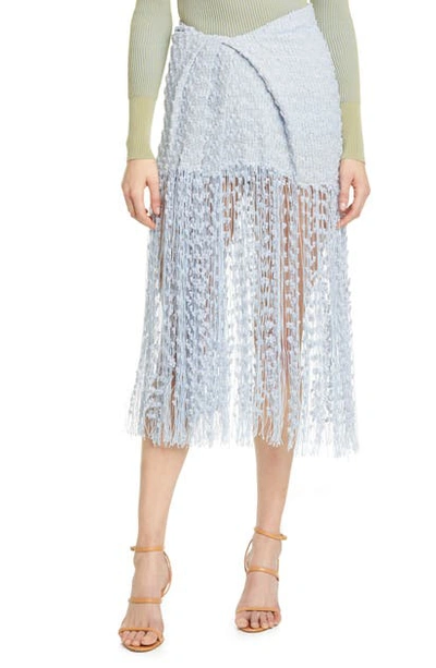 Shop Jacquemus Capri Fringe Skirt In Light Blue