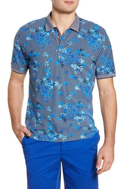 Shop Robert Graham Dirk Floral Check Pique Polo In Navy