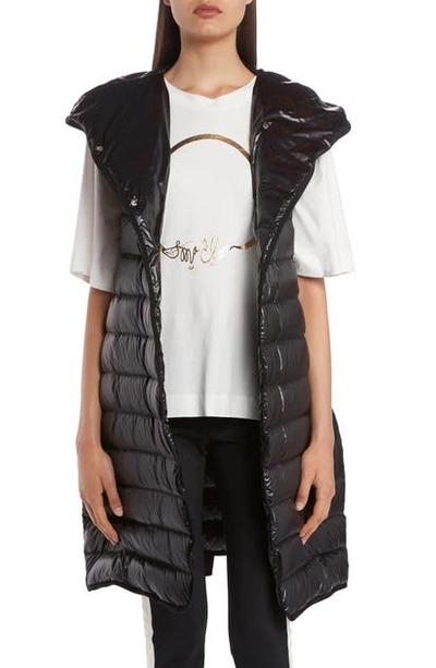 Shop Moncler Noisette Long Quilted Down Puffer Vest In Black