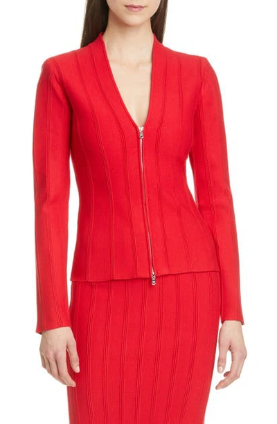 Shop Emporio Armani Rib Knit Zip Jacket In Red