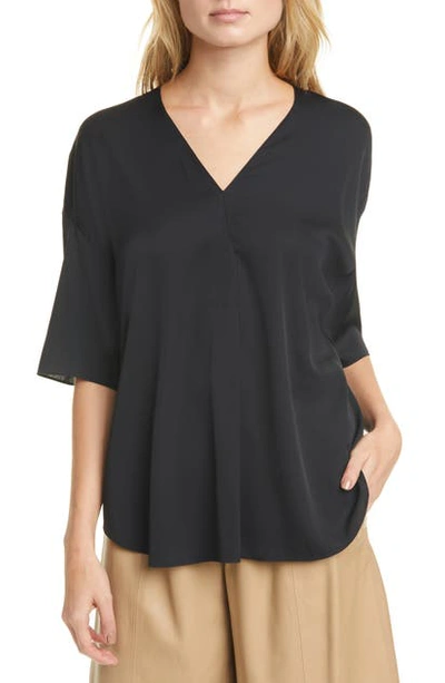 Shop Vince Elbow Sleeve Stretch Silk Popover Top In Black