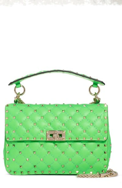 Shop Valentino Medium Rockstud Spike Leather Shoulder Bag In Green Fluo