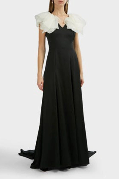 Shop Jenny Packham Felice Ruffle-trim Crepe Gown In White And Black