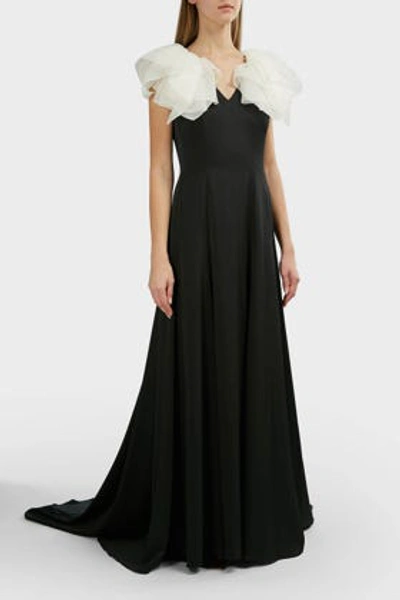 Shop Jenny Packham Felice Ruffle-trim Crepe Gown In White And Black
