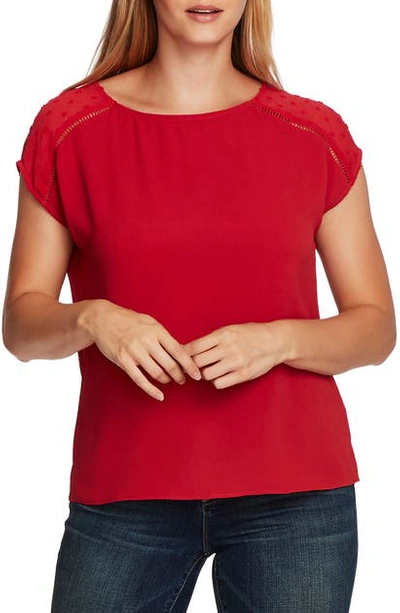 Shop Vince Camuto Clip Dot Detail Short Sleeve Top In Rhubarb