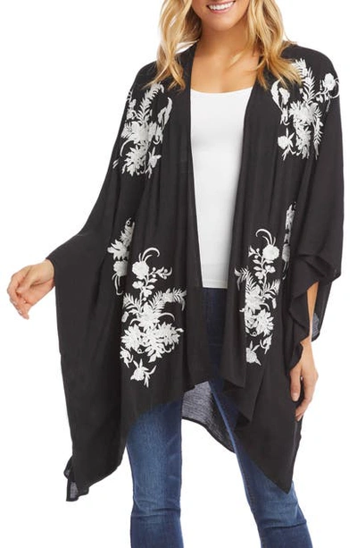 Shop Karen Kane Floral Embroidered Wrap Jacket In Black With Cream