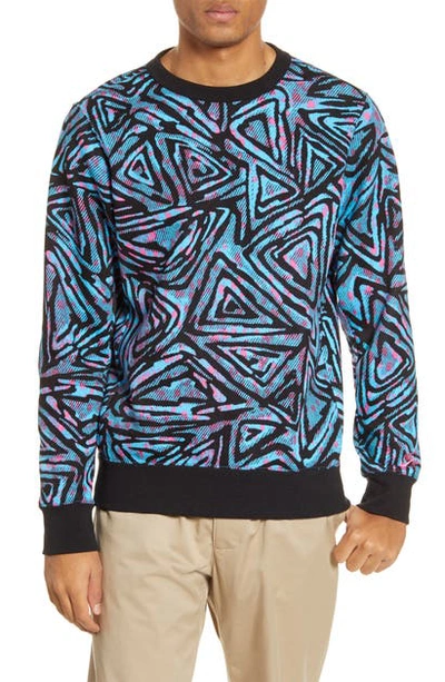 Shop Nike Geo Print Crewneck Sweatshirt In Laser Blue/ Black/ Black