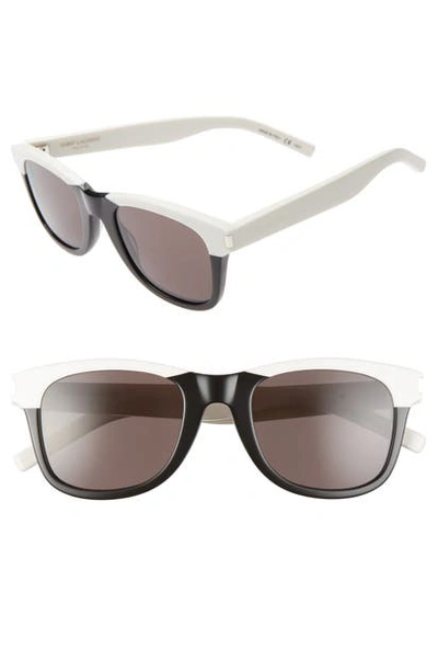 Shop Saint Laurent 50mm Sunglasses In Shiny Black/ Ivory/ Black