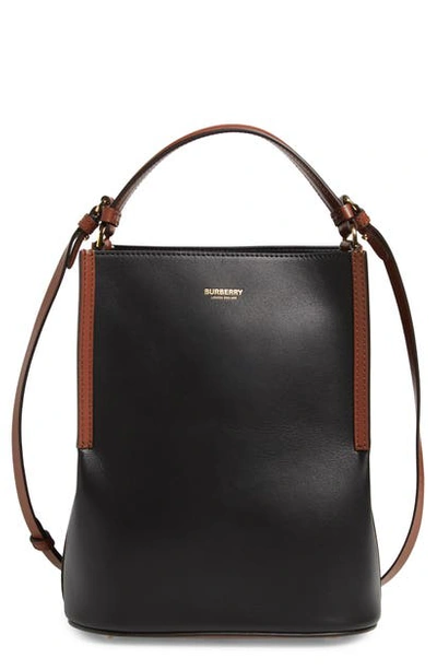 Shop Burberry Small Peggy Two-tone Leather Bucket Bag In Black