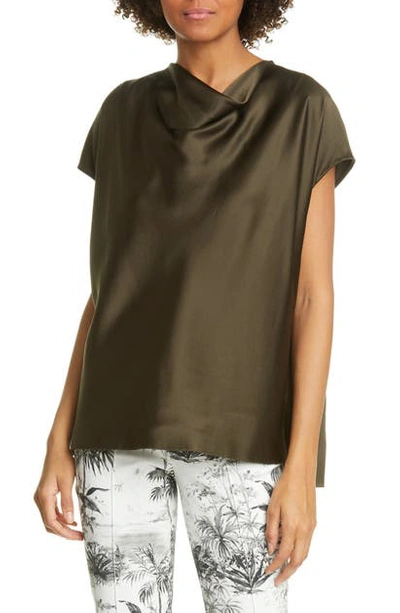 Shop Adam Lippes Cowl Neck Silk Charmeuse Blouse In Military Green