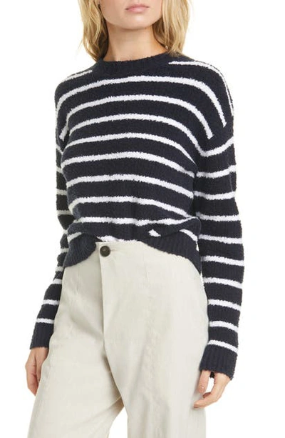 Shop Vince Stripe Cotton Blend Sweater In Coastal/ Optic White