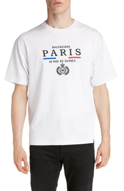 Shop Balenciaga Paris Flag Logo Graphic Tee In White