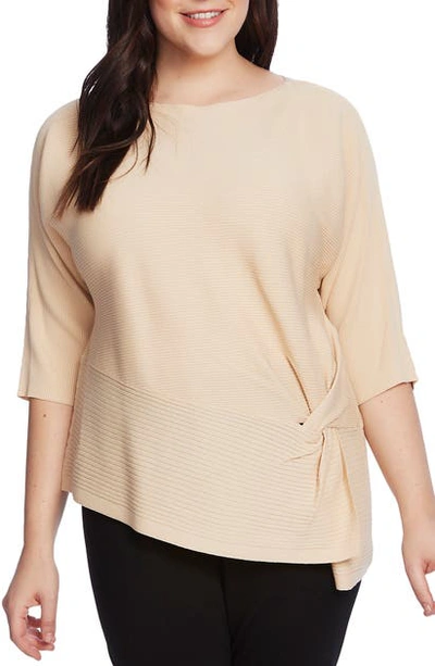 Shop Vince Camuto Twist Dolman Sleeve Ribbed Asymmetrical Top In Lt Stone