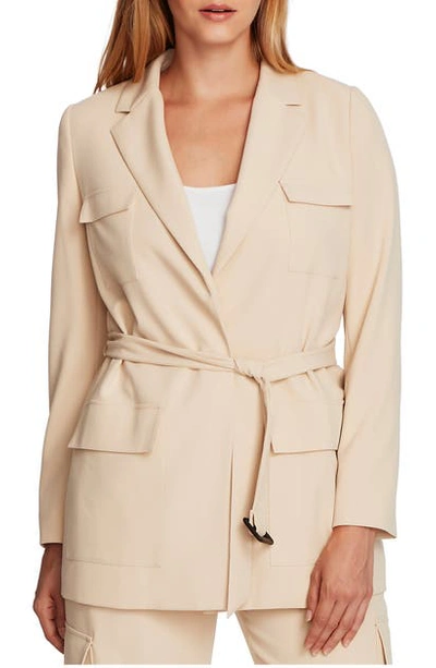 Shop Vince Camuto Belted Textured Twill Blazer In Light Stone