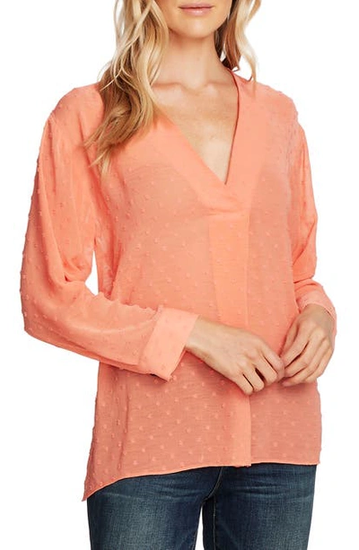 Shop Vince Camuto Clip Dot Long Sleeve Blouse In Bright Coral
