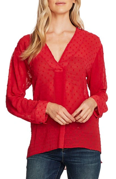 Shop Vince Camuto Clip Dot Long Sleeve Blouse In Rhubarb