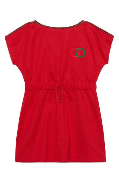Shop Gucci Embroidered Logo Technical Jersey Dress In Live Red/ Multicolor