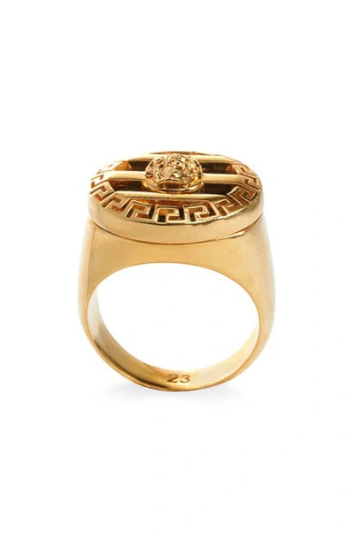 Shop Versace Medusa Ring In Black/ Gold