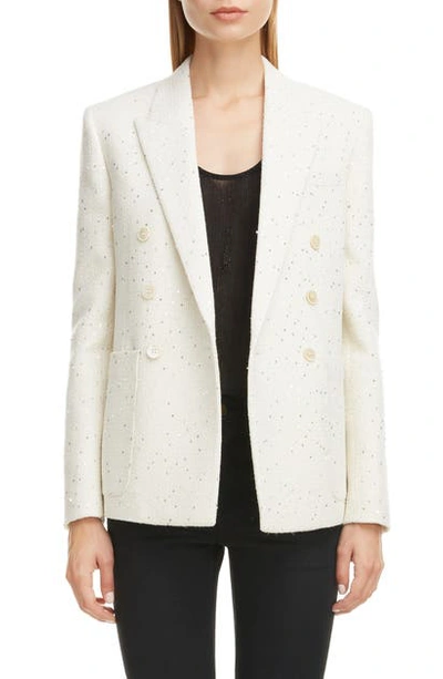 Shop Saint Laurent Sequin Tweed Blazer In Ecru Argent
