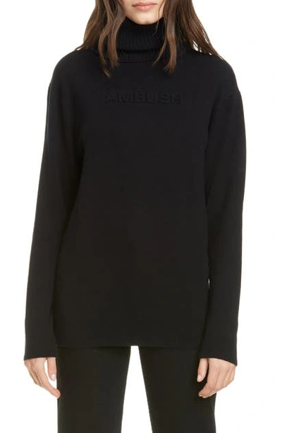 Shop Ambush Logo Embossed Wool Blend Turtleneck Sweater In Black