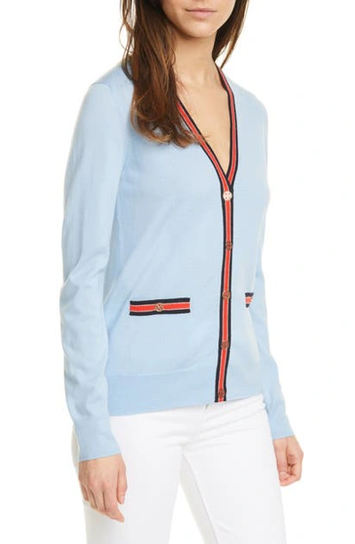 Shop Tory Burch Madeline Cardigan In Summer Blue/ Medium Navy