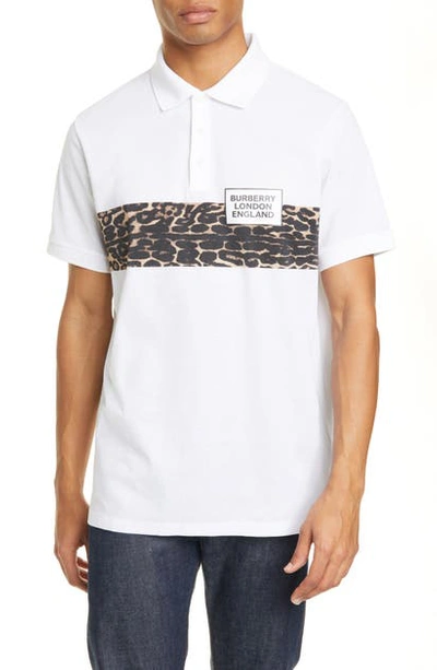 Shop Burberry Somerville Leopard Stripe Short Sleeve Pique Polo In White